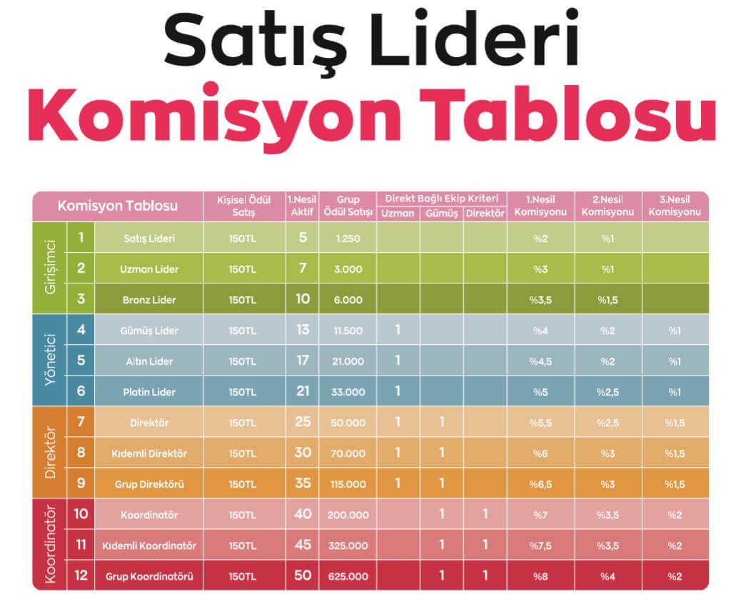 Satış lideri komisyon oranları